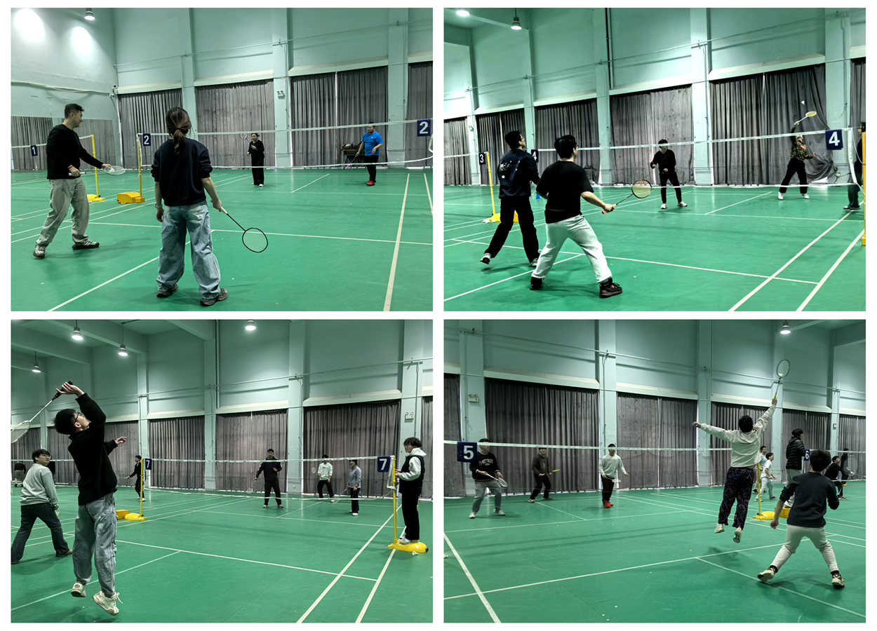 团队成员正在进行羽毛球比赛